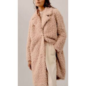 Anthropologie Coat XXS Pink Faux Fur Longline Jacket Soft Fuzzy Lined Oversized